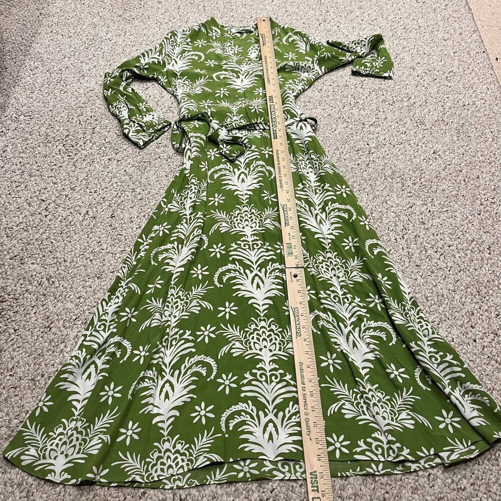 Zara Lilou Belted Floral Midi Dress Sz S Long Sleeve Tropical Vacation Feminine - Picture 8 of 8